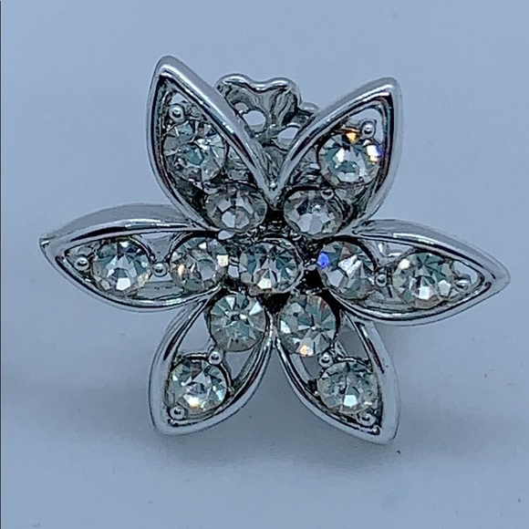 Vtg clipon earrings silver flower with rhinestones - Picture 2 of 3